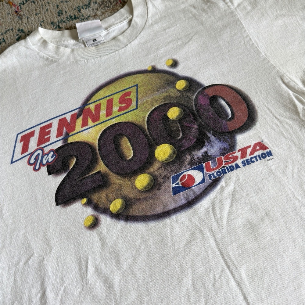 Vintage Y2K USTA Florida Section Tennis In 2000 Graphic T-Shirt Mens Large White
